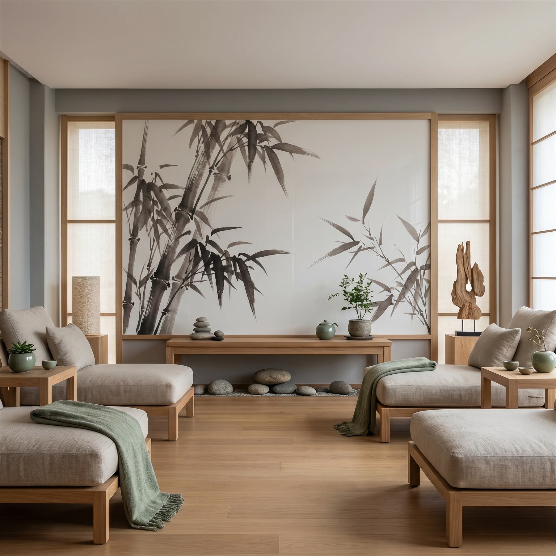 Minimalist Ink Wash Bamboo Neutral Zen - SPA Lounge