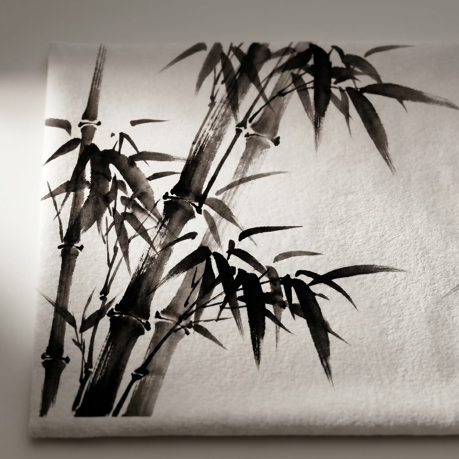 Minimalist Ink Wash Bamboo Neutral Zen - Material Detail 4 - Chenille Side Light