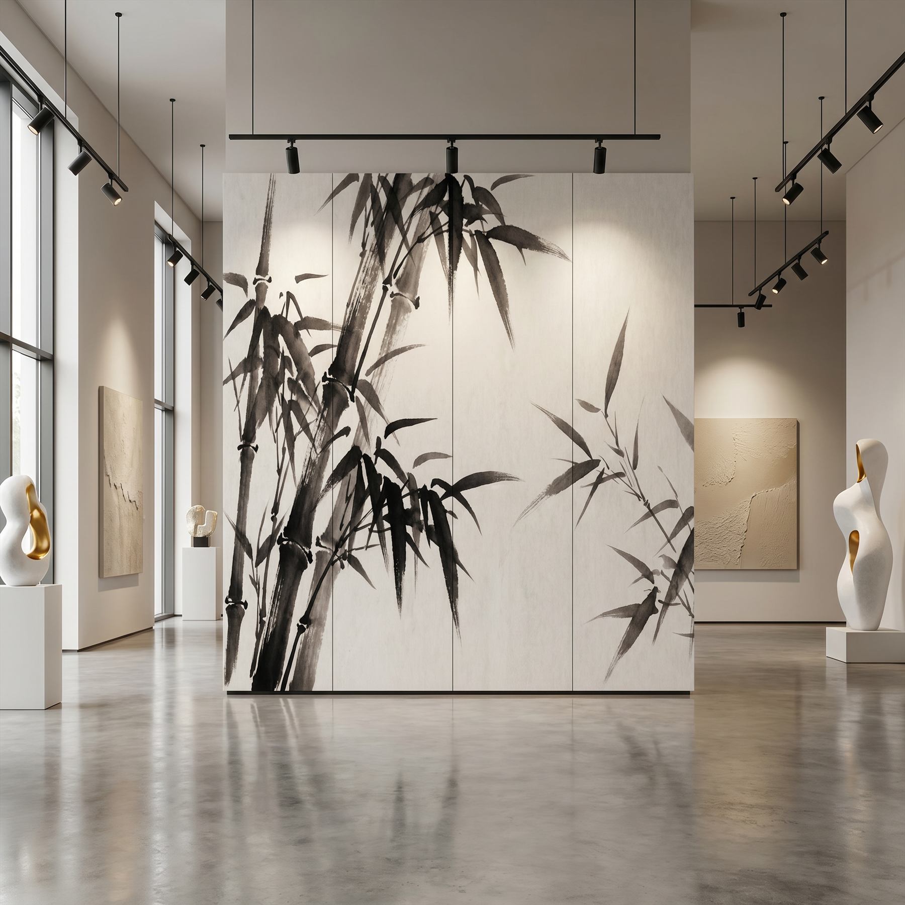Minimalist Ink Wash Bamboo Neutral Zen - Art Gallery Exhibition