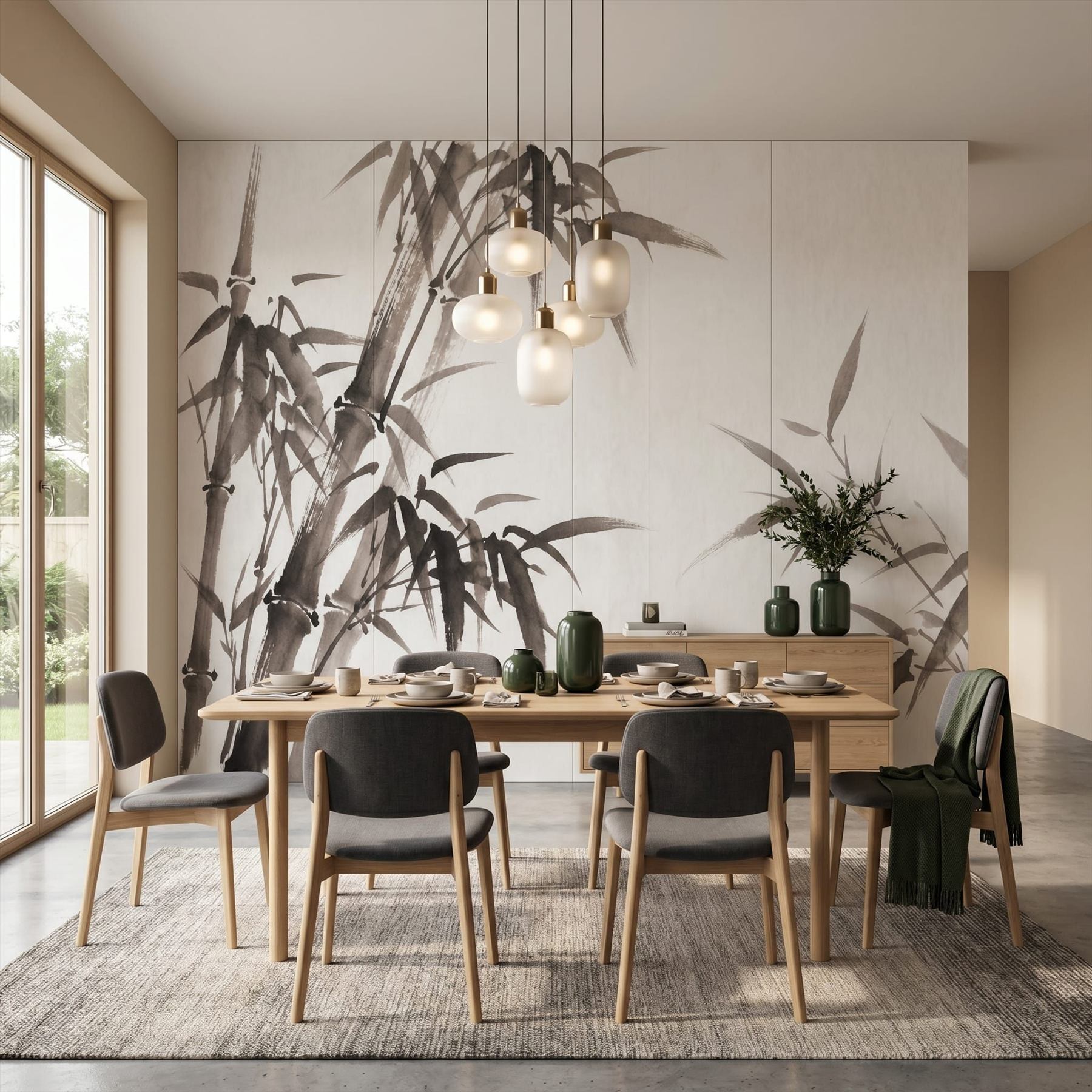 Minimalist Ink Wash Bamboo Neutral Zen - Nordic Minimalist Dining
