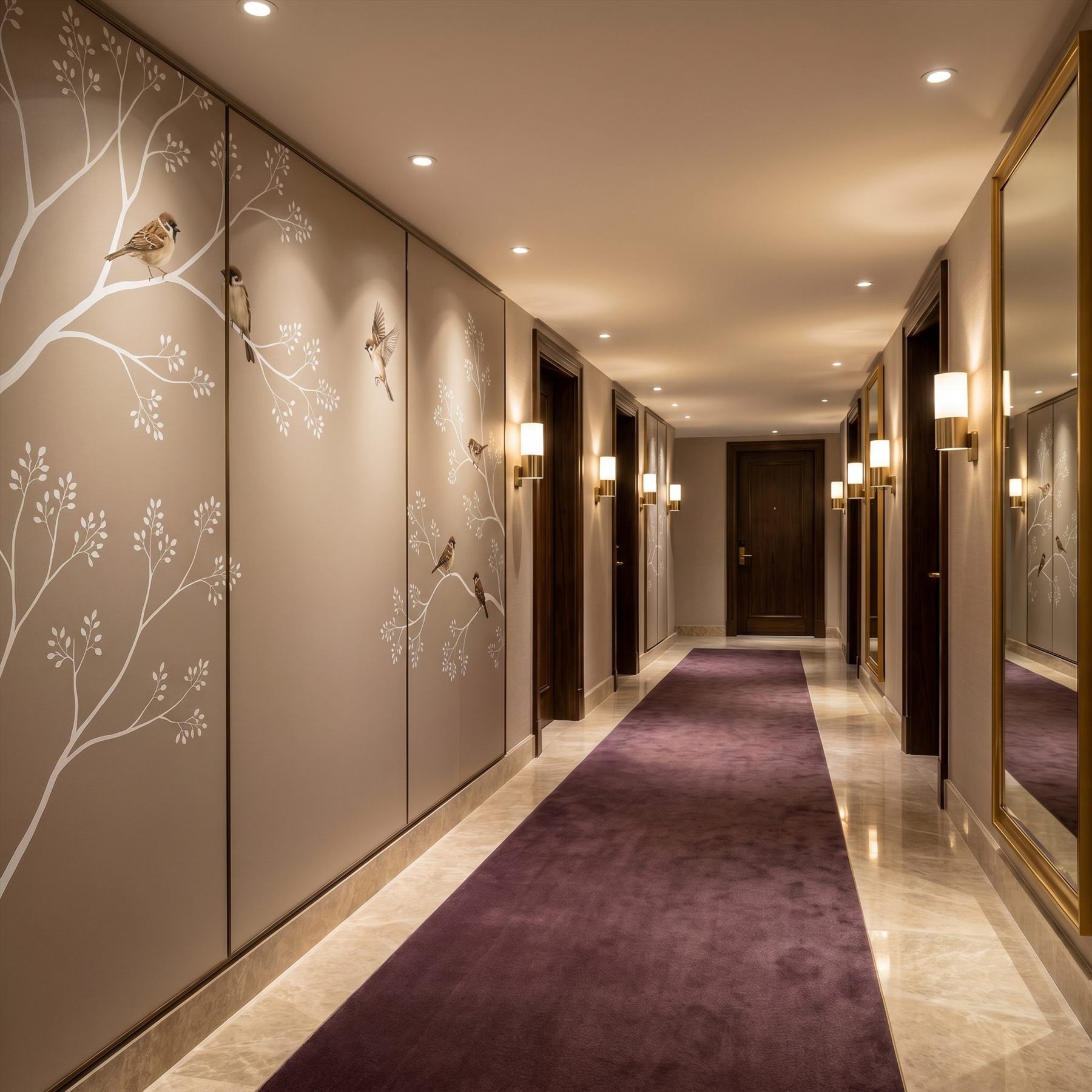 Modern-Botanical-Birds Commercial-Space Elegant-Corridor