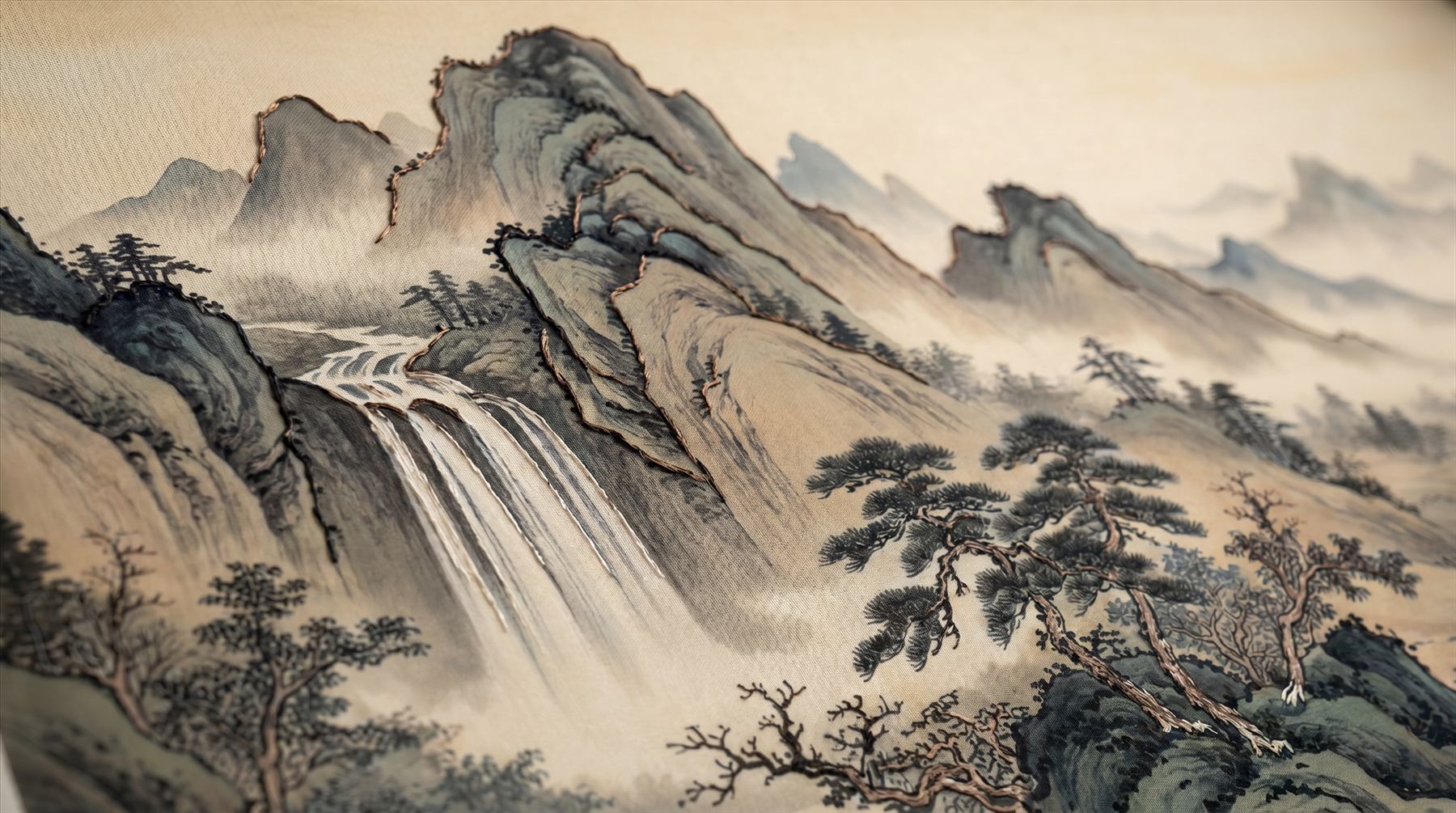 Oriental-Ink-Landscape Commercial-Interiors Warm-Earth-Tones - Embroidery-Detail-01