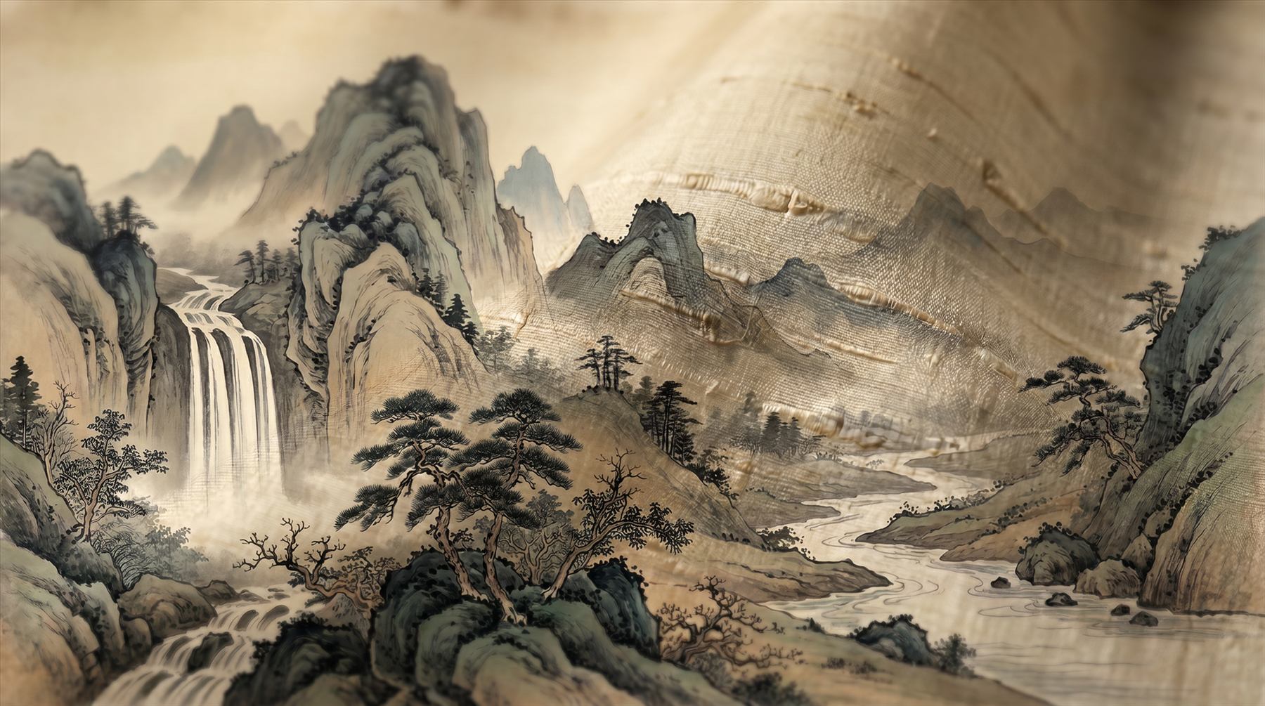 Oriental-Ink-Landscape Commercial-Interiors Warm-Earth-Tones - Double-Palace-Silk-Detail-01