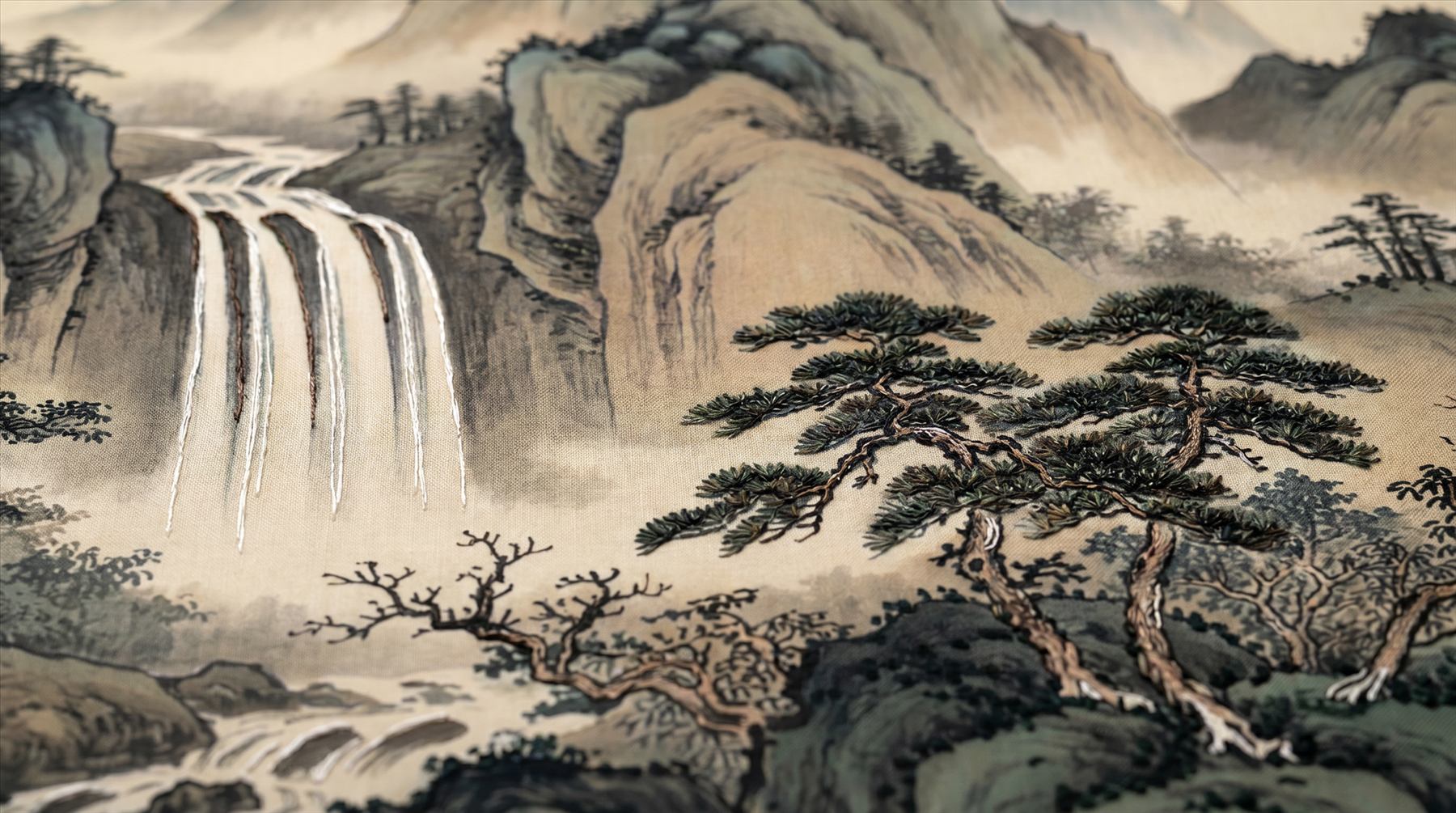 Oriental-Ink-Landscape Commercial-Interiors Warm-Earth-Tones - Embroidery-Detail-02