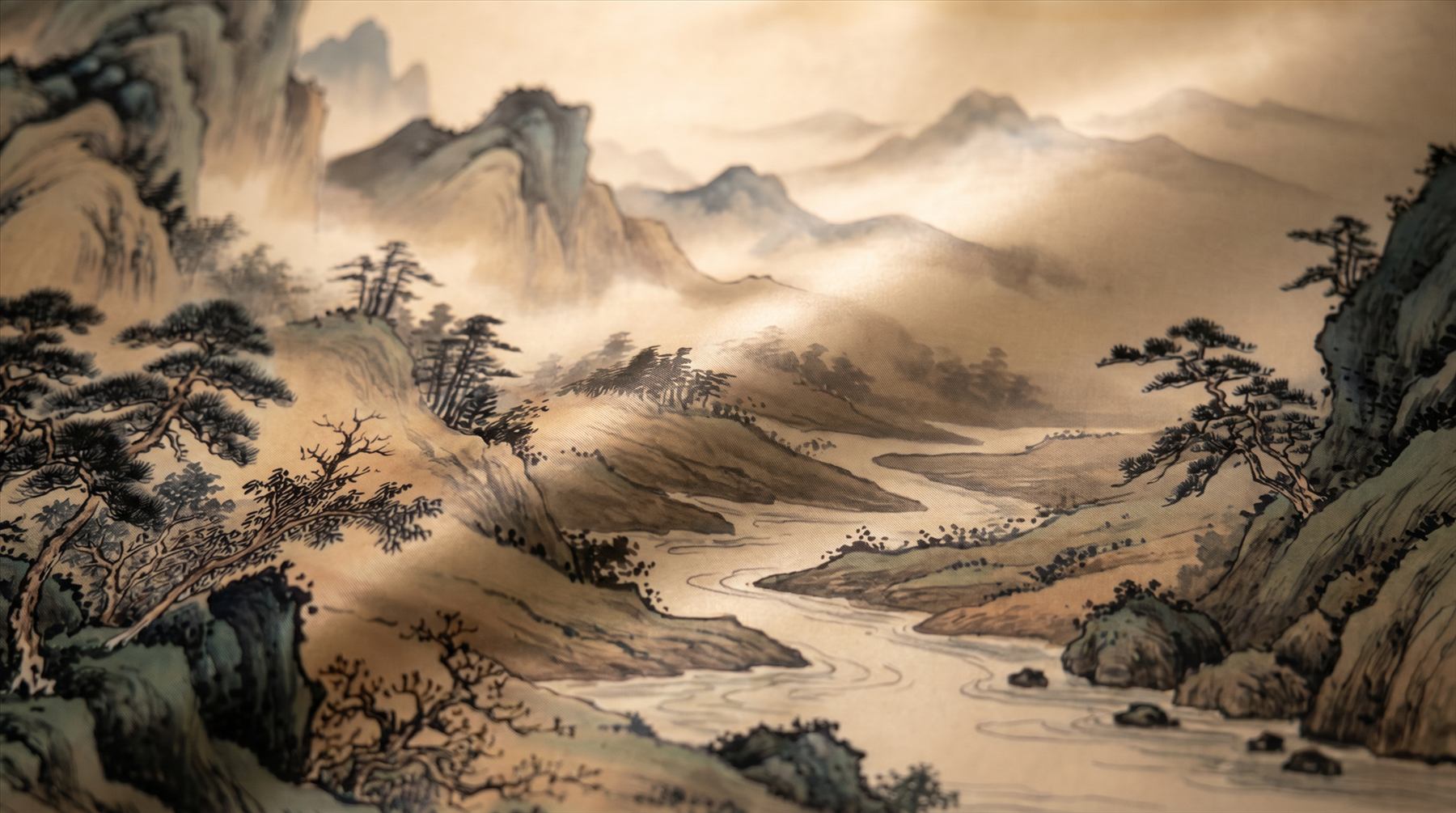 Oriental-Ink-Landscape Commercial-Interiors Warm-Earth-Tones - Silk-Print-Detail-02