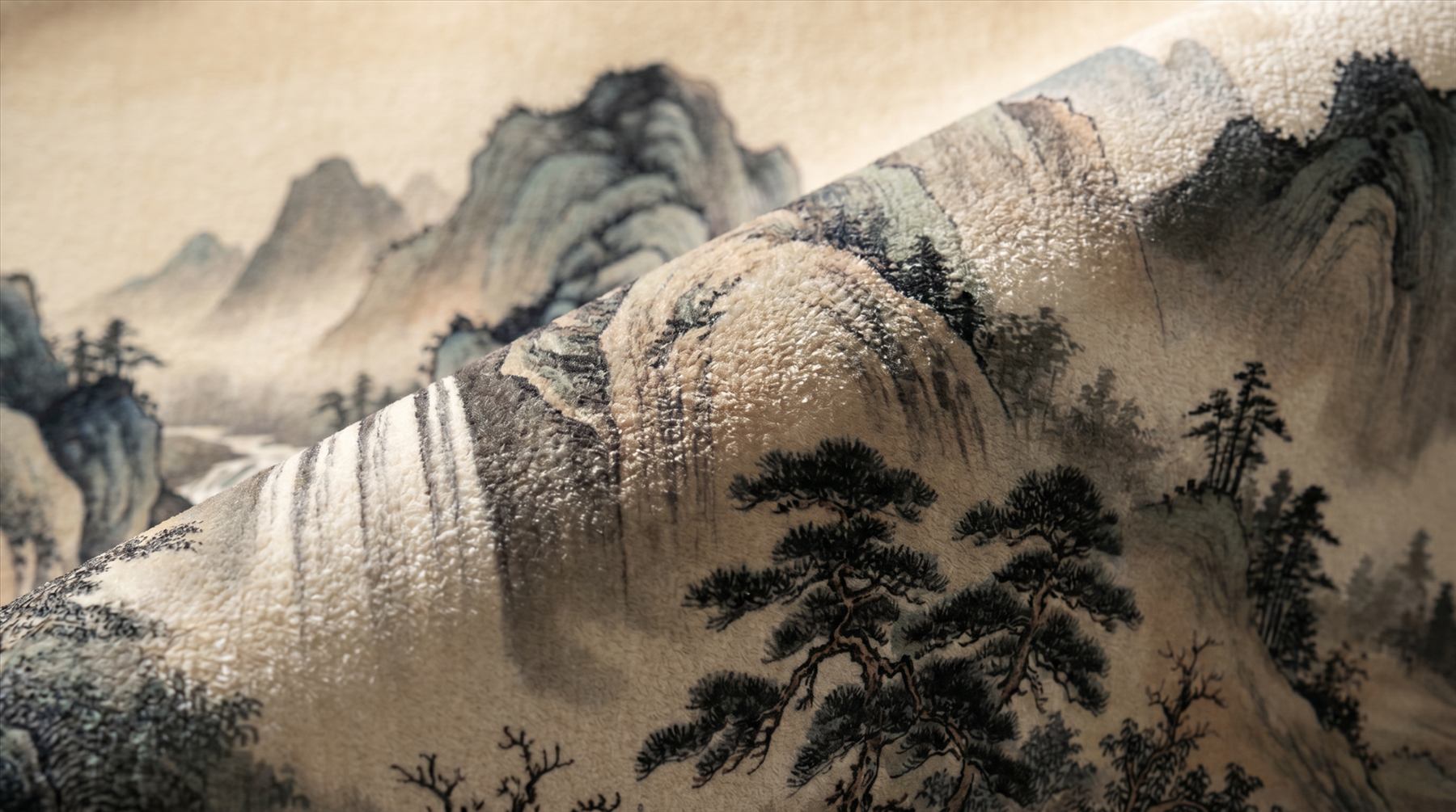 Oriental-Ink-Landscape Commercial-Interiors Warm-Earth-Tones - Chenille-Print-Detail-02