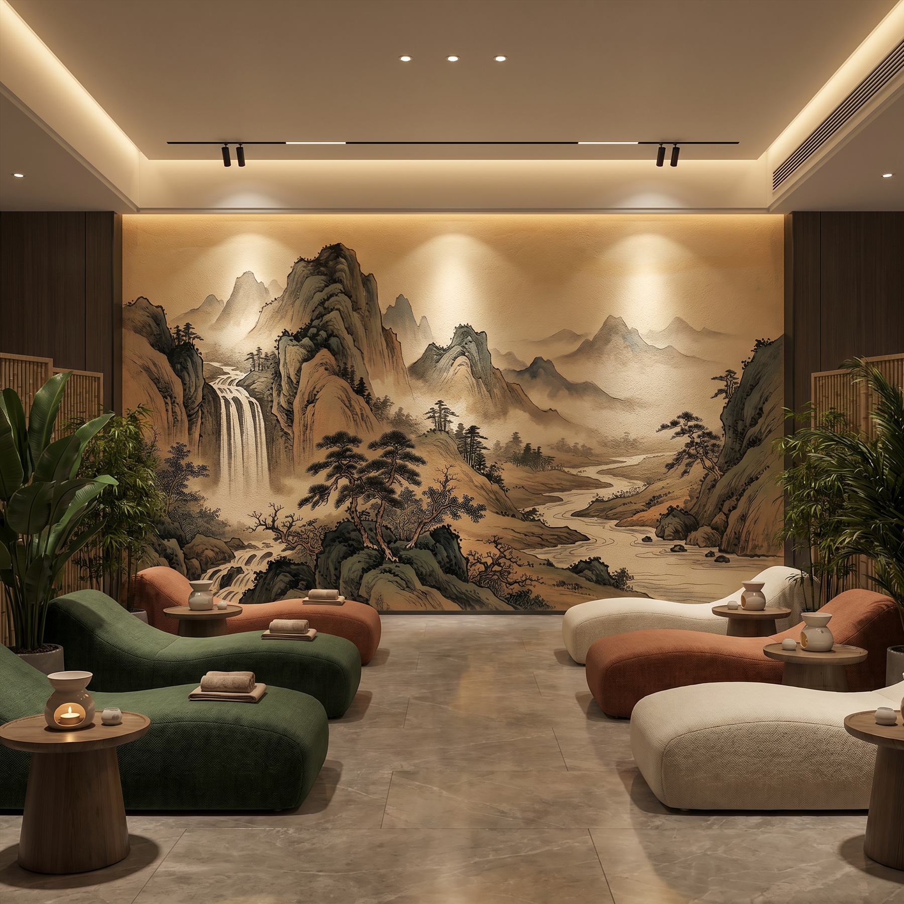 Oriental-Ink-Landscape Commercial-Interiors Warm-Earth-Tones - Luxury-SPA-Club