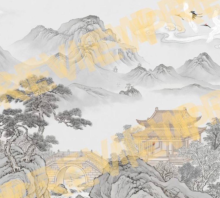 Oriental Ink Pavilion for Ethereal Mountain Sanctuary Misty Crane - Detail Crop 2