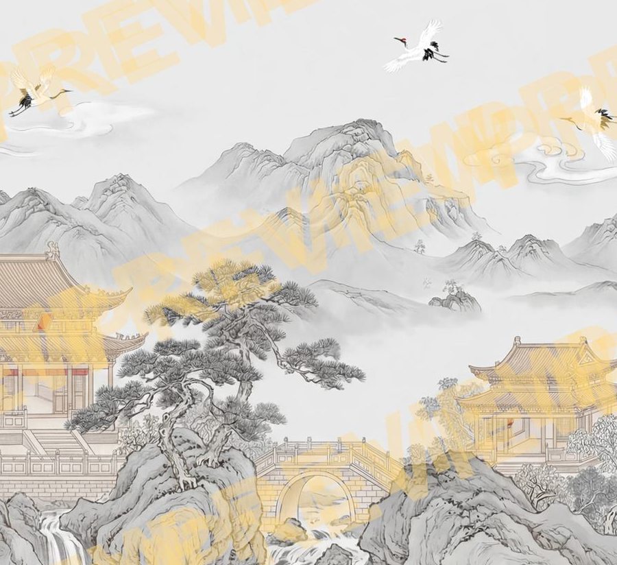 Oriental Ink Pavilion for Ethereal Mountain Sanctuary Misty Crane - Detail Crop 3