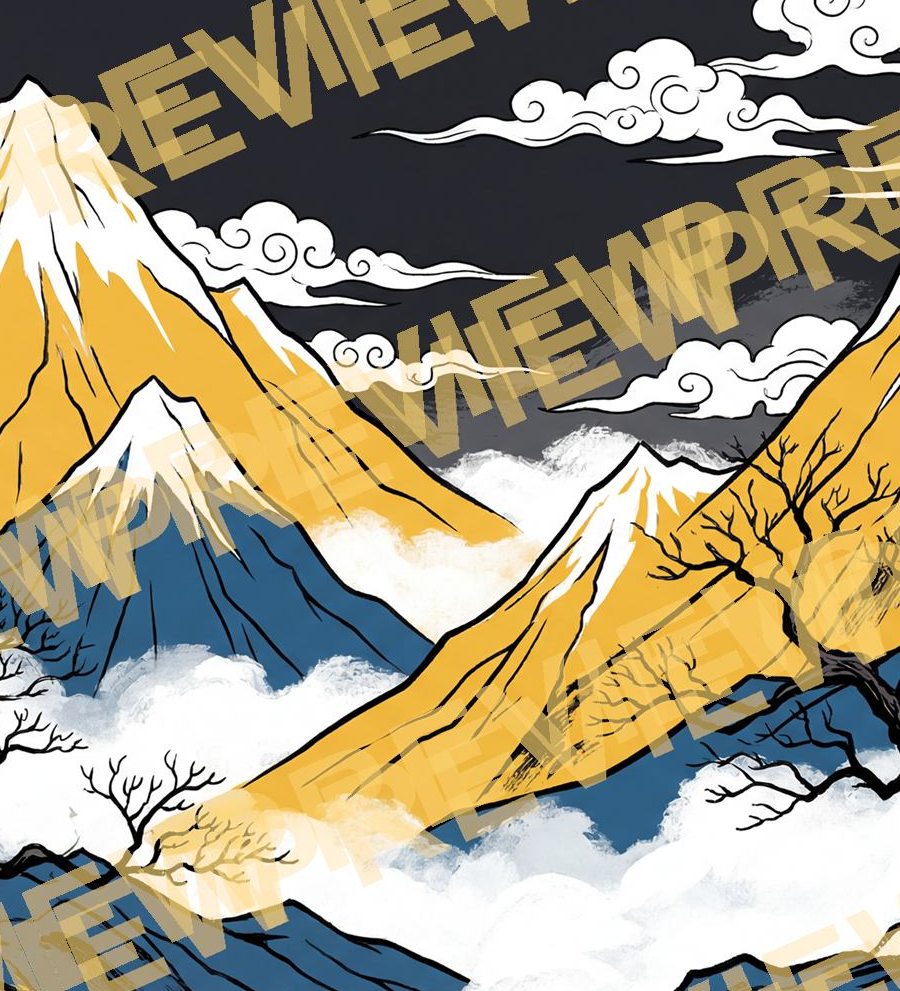 Oriental-Mountain-Mural Commercial-Space Gold-Blue-Contrast - Detail Ultra-fine Chenille 1 - Detail Crop 3