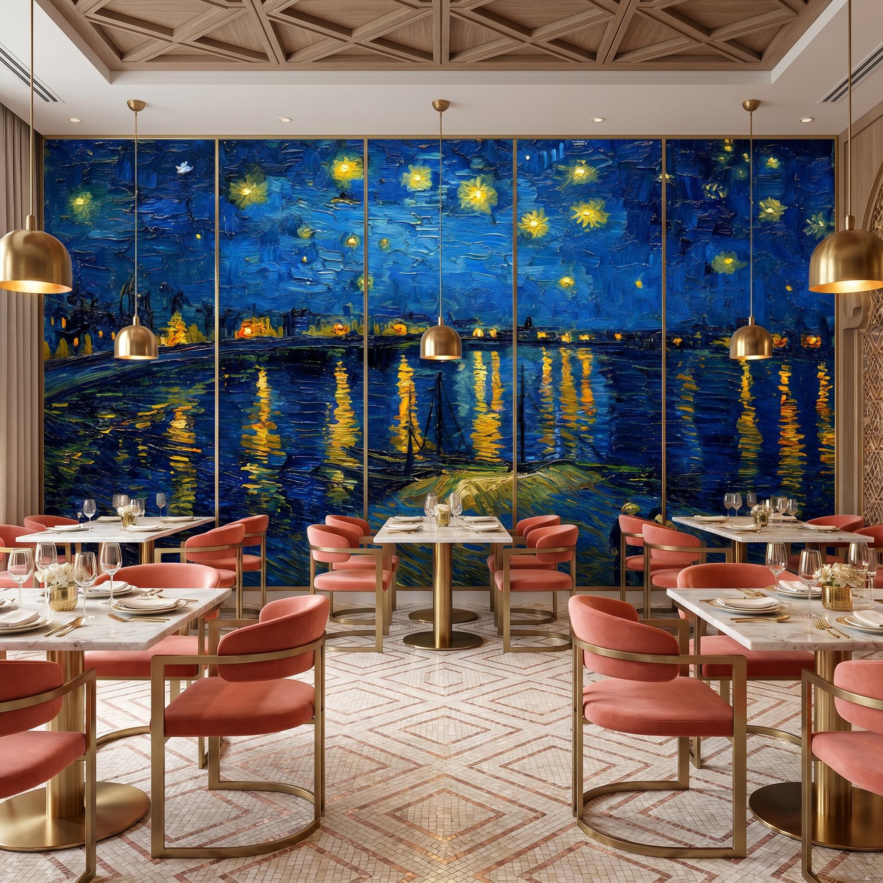 Post-Impressionist Starry Night Riverside Dining Room Middle Eastern Luxury Wall Mural