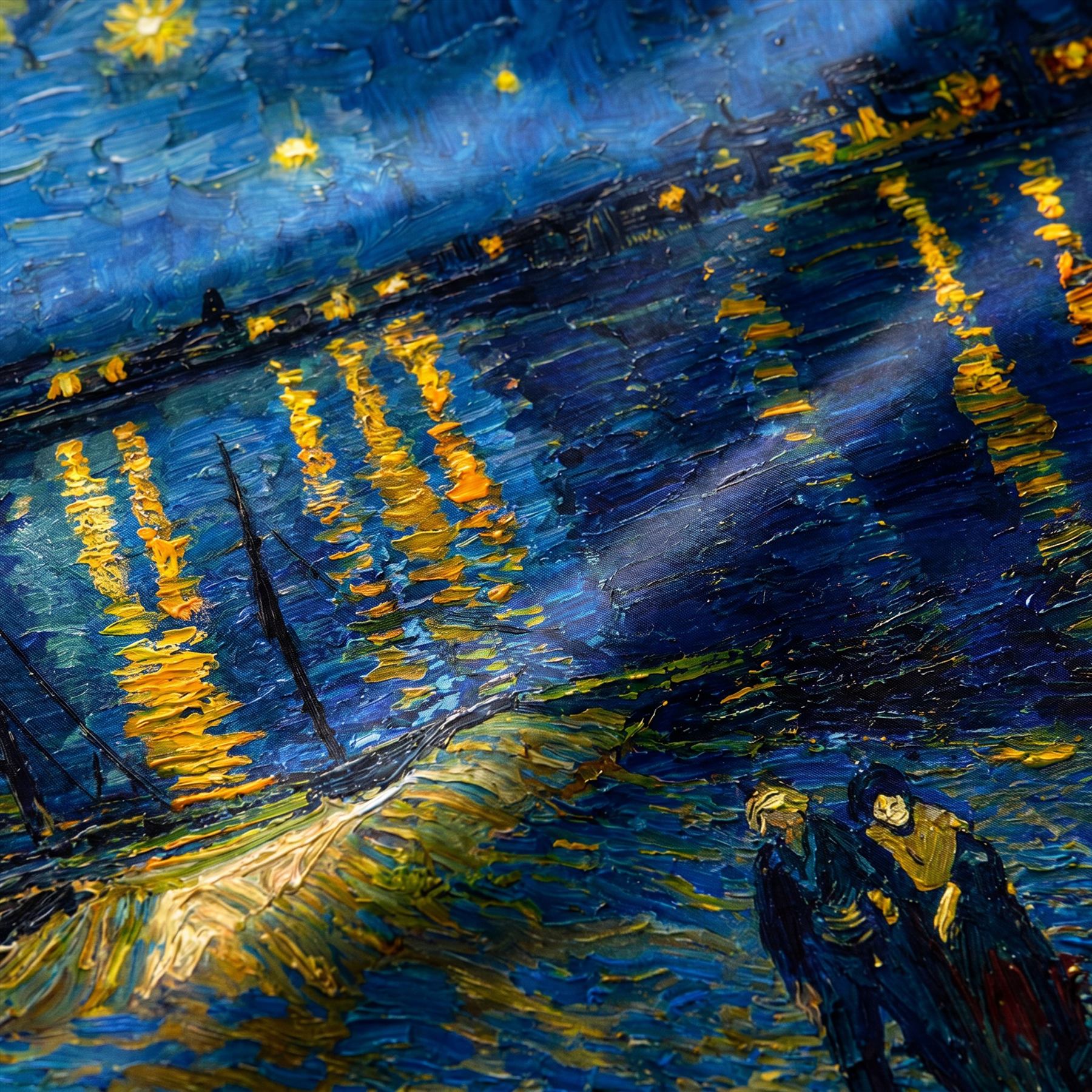 Post-Impressionist Starry Night Riverside Detail Silk Print 02