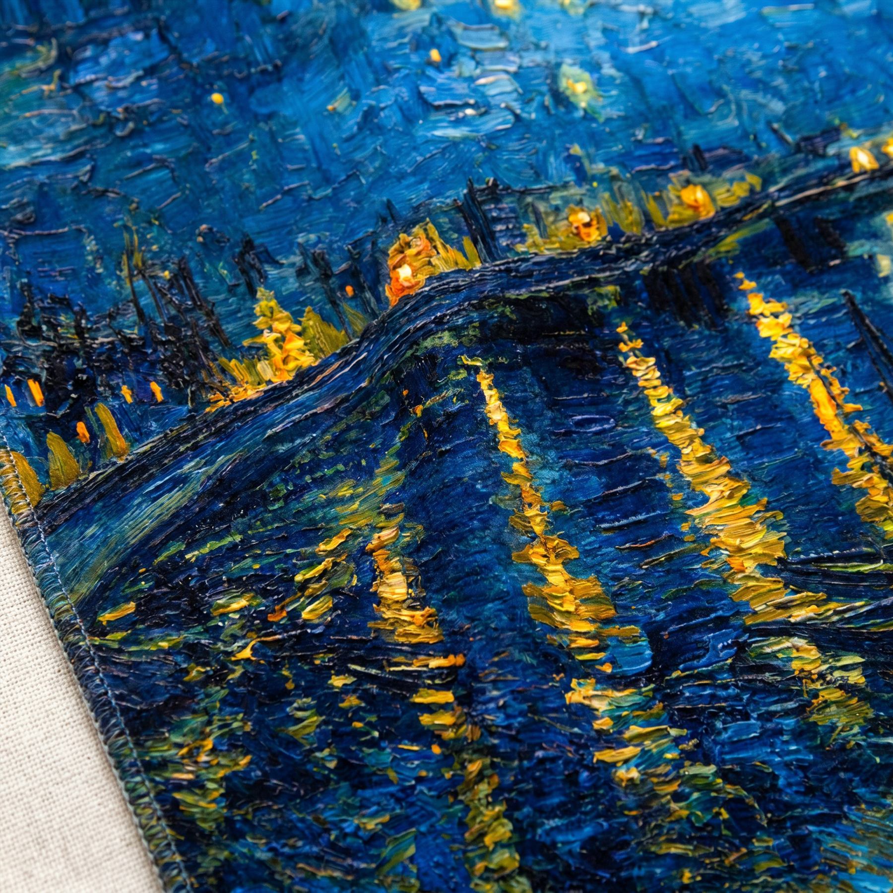 Post-Impressionist Starry Night Riverside Detail Ultra Fine Chenille Print 01