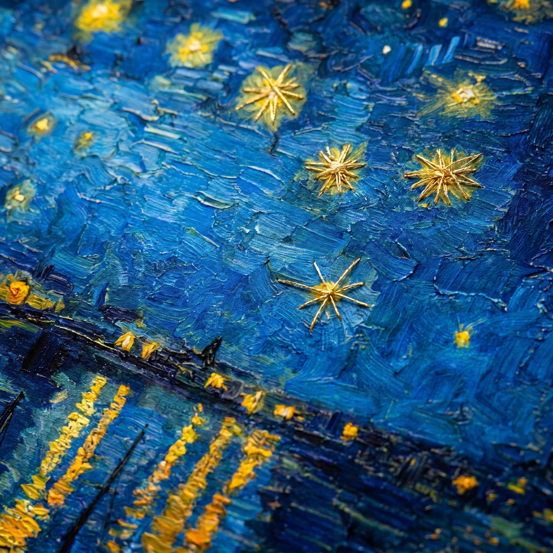 Post-Impressionist Starry Night Riverside Detail Print Embroidery 01