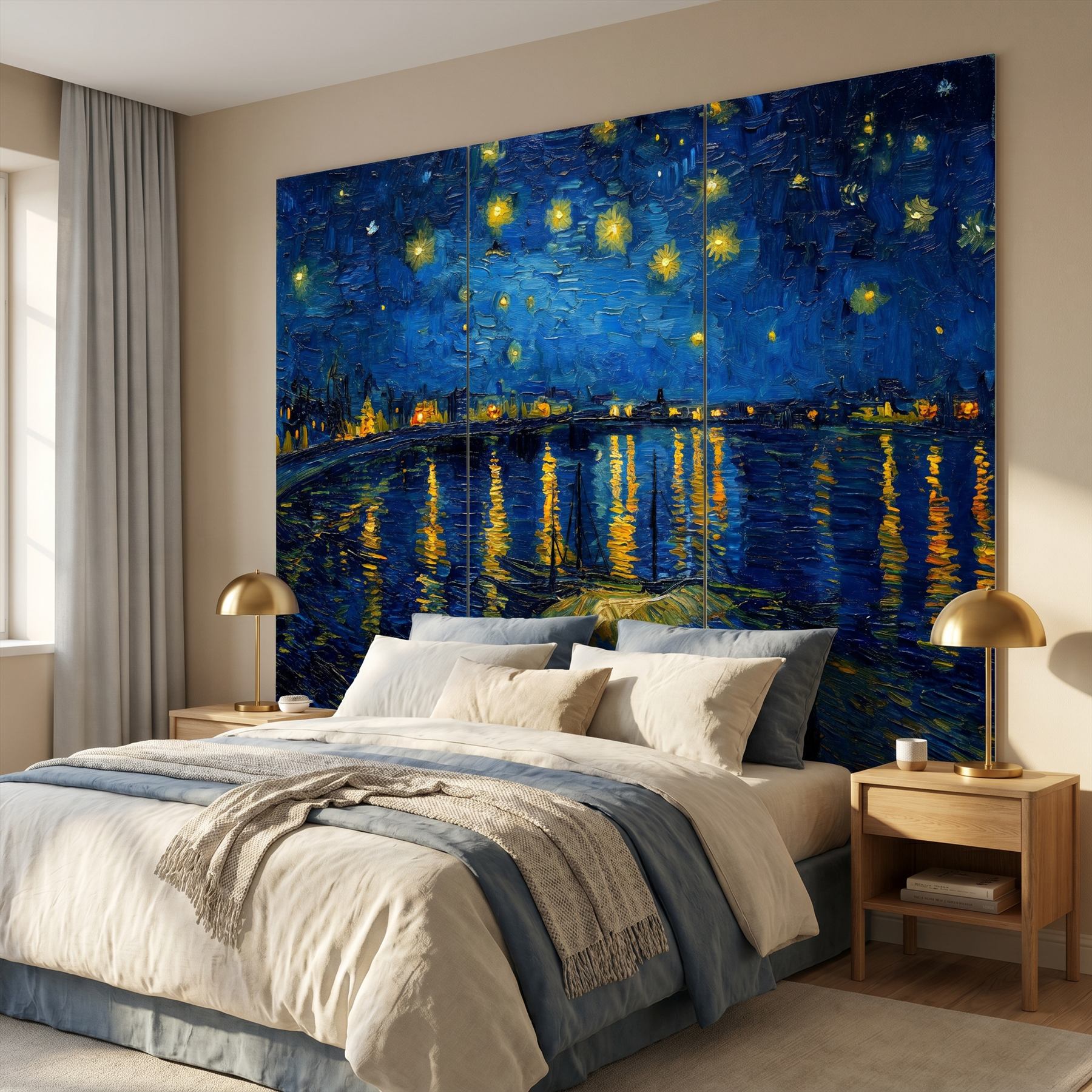 Post-Impressionist Starry Night Riverside Bedroom Scandinavian Luxury Wall Mural
