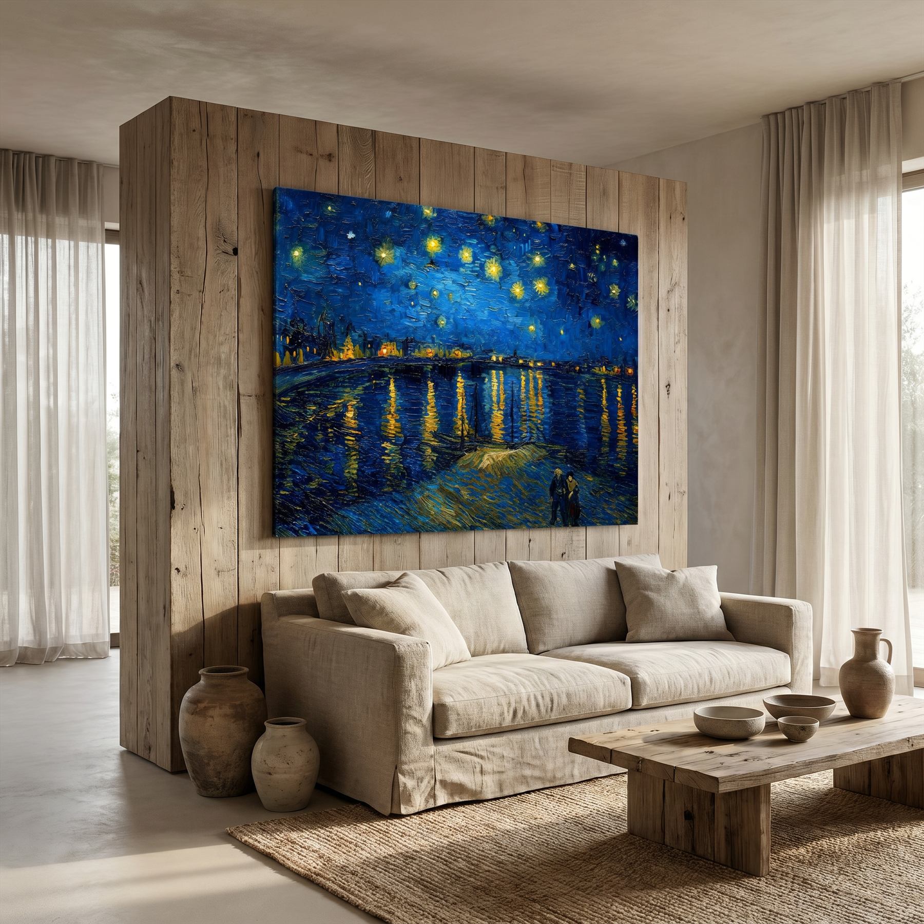 Post-Impressionist Starry Night Riverside Living Room Wabi Sabi Hard Panel Partition
