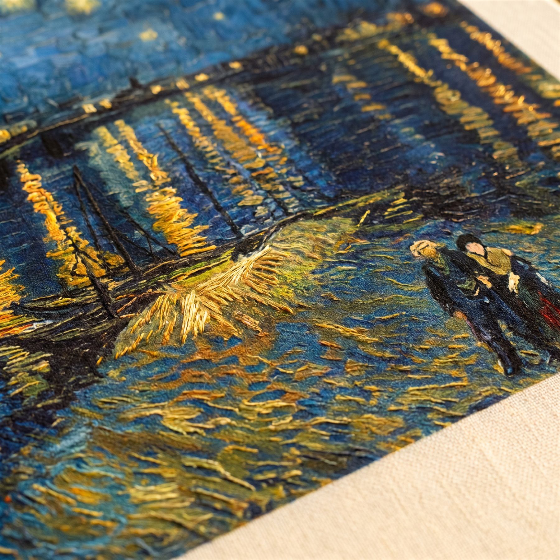 Post-Impressionist Starry Night Riverside Detail Print Embroidery 02