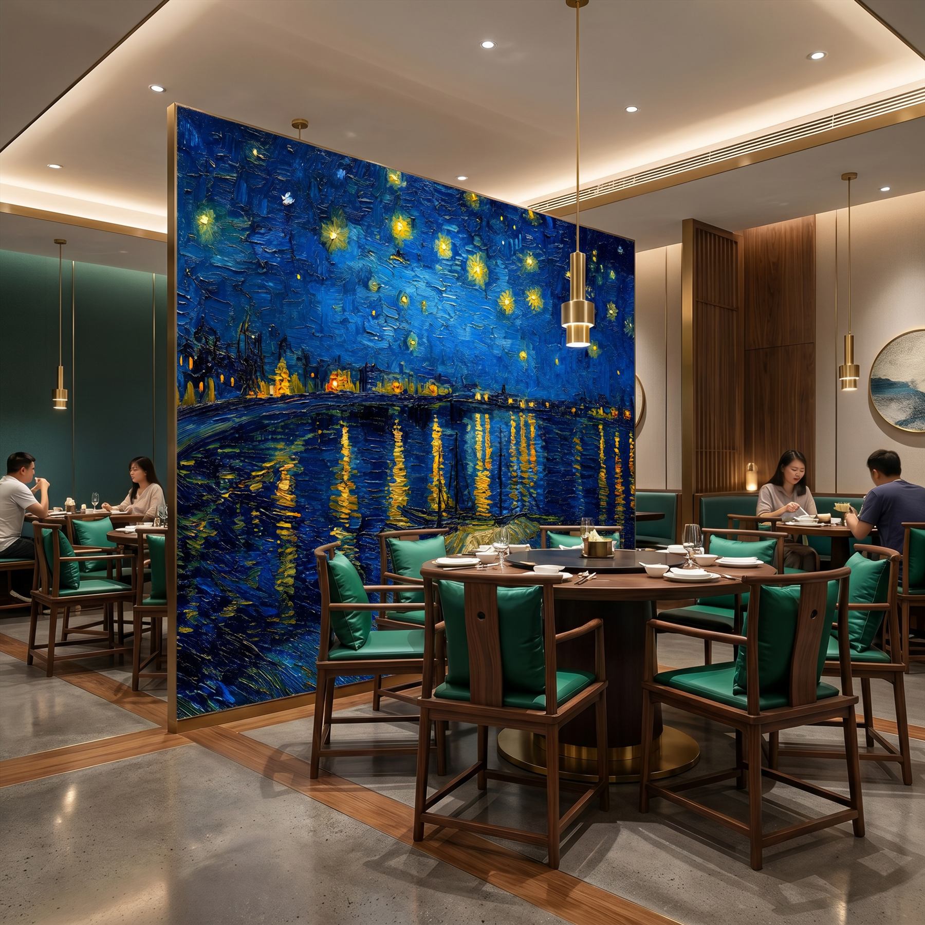 Post-Impressionist Starry Night Riverside Dining Room New Chinese Style Screen