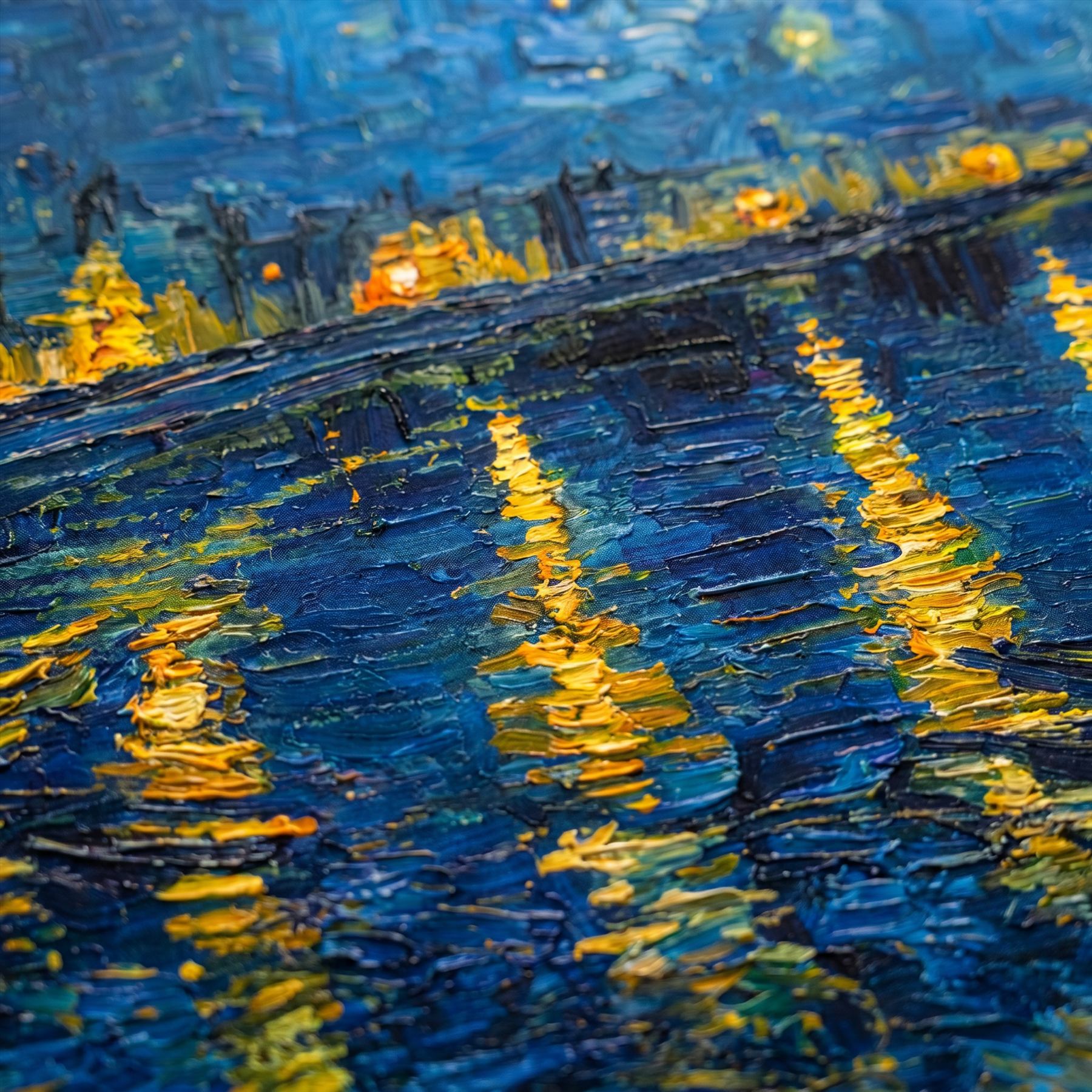 Post-Impressionist Starry Night Riverside Detail Ultra Fine Gongbi Double Palace Silk 02