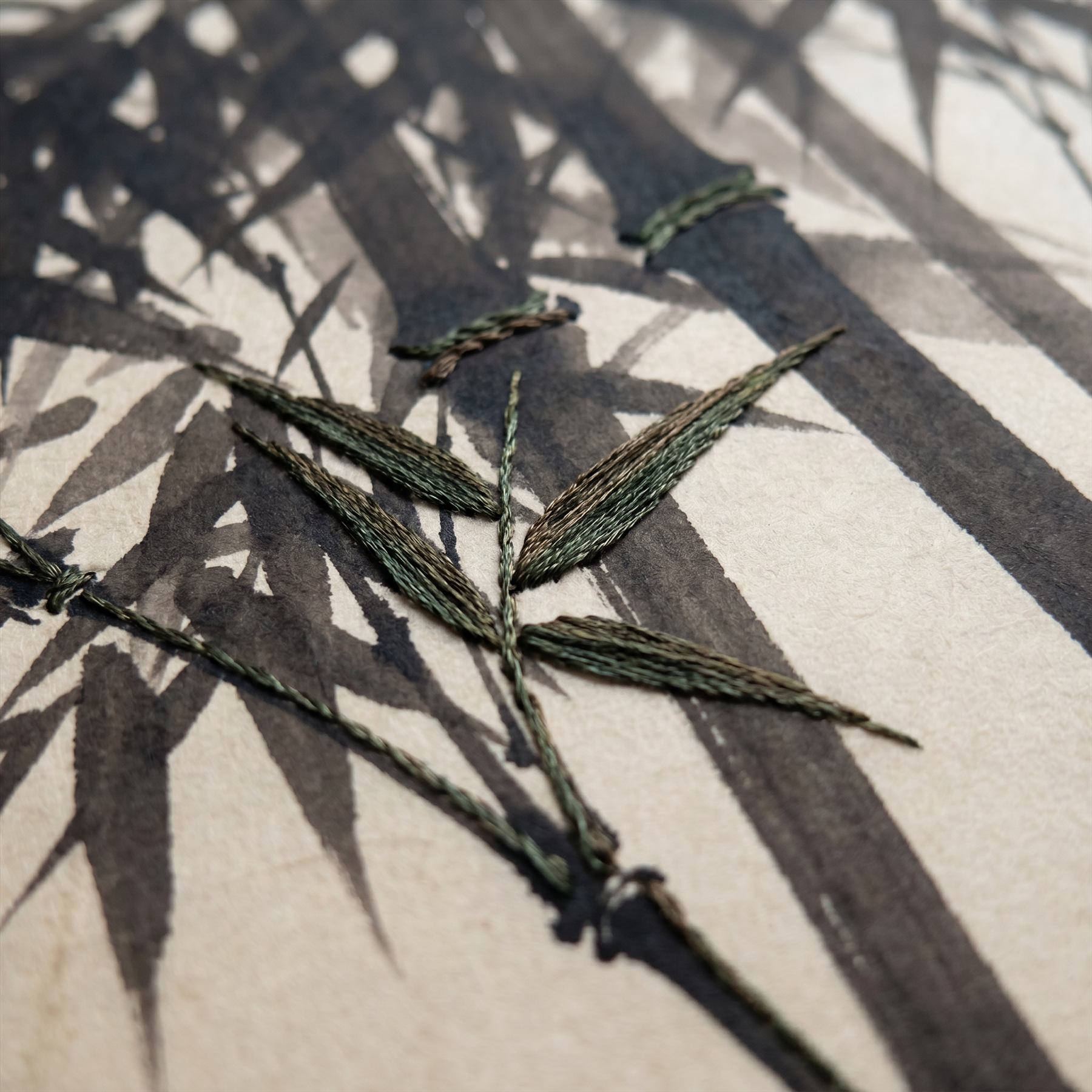 Sumi-e Bamboo Detail 5 - 印花加手绣特写