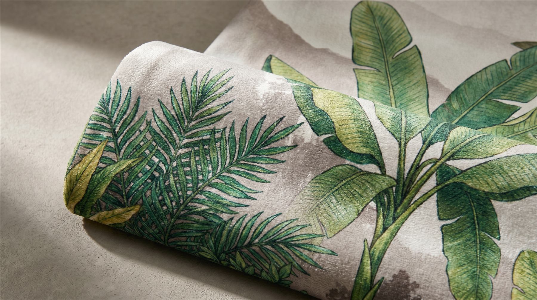 Tropical-Botanical-Mural-for-Luxury-Interior-Emerald-Lush Detail Ultra-Fine-Chenille-Print 01