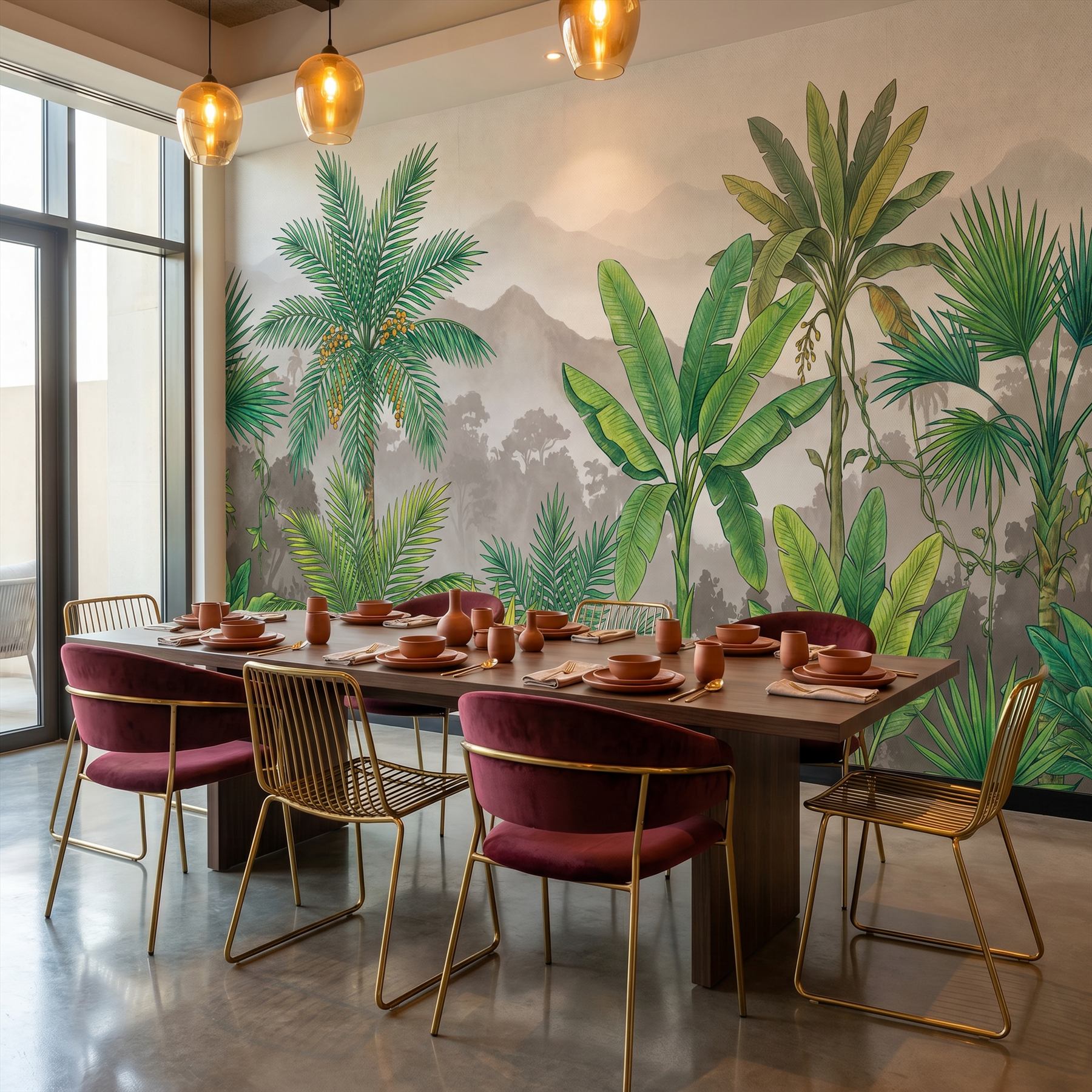 Tropical-Botanical-Mural-for-Luxury-Interior-Emerald-Lush Restaurant-Private-Dining 03