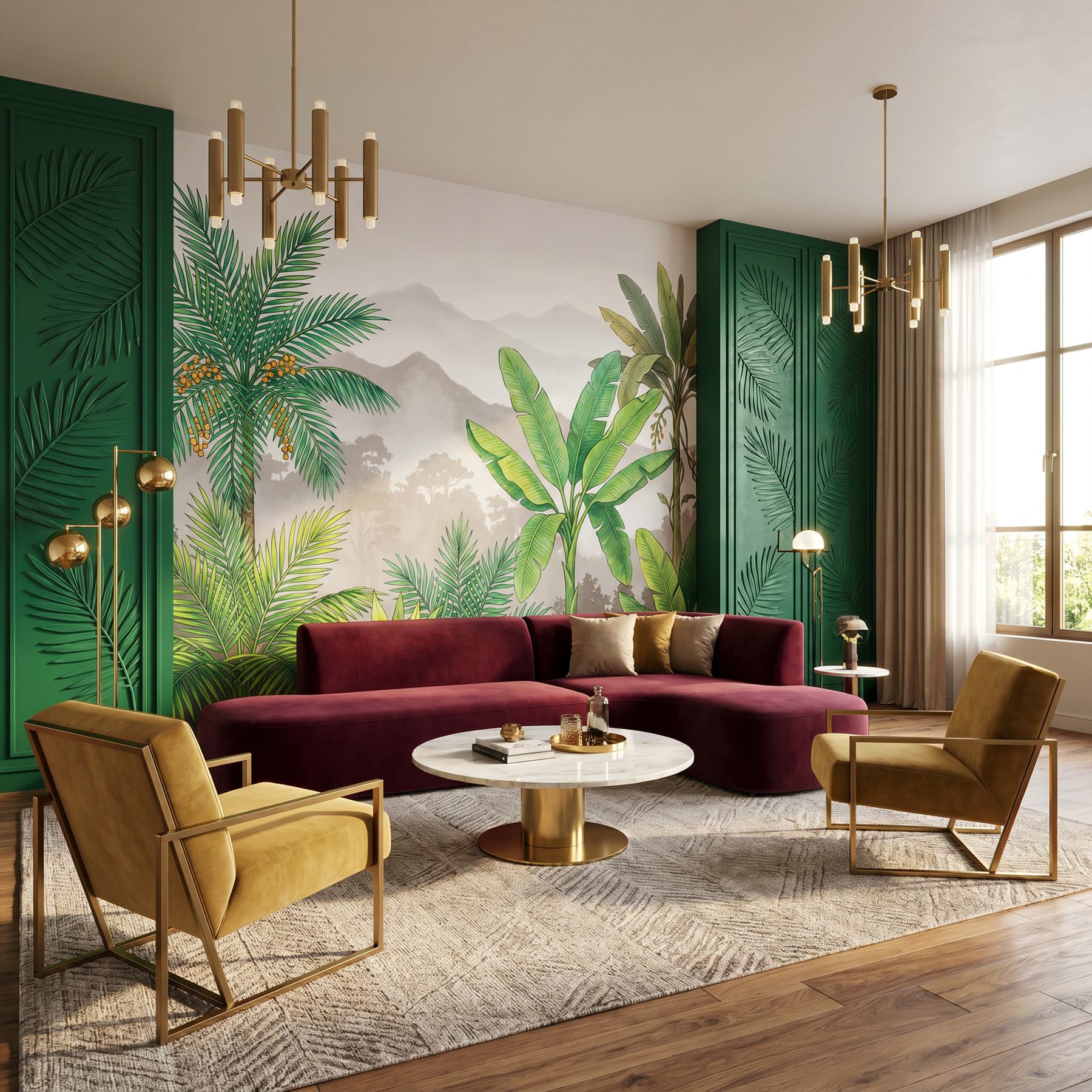 Tropical-Botanical-Mural-for-Luxury-Interior-Emerald-Lush Club-Lounge 06