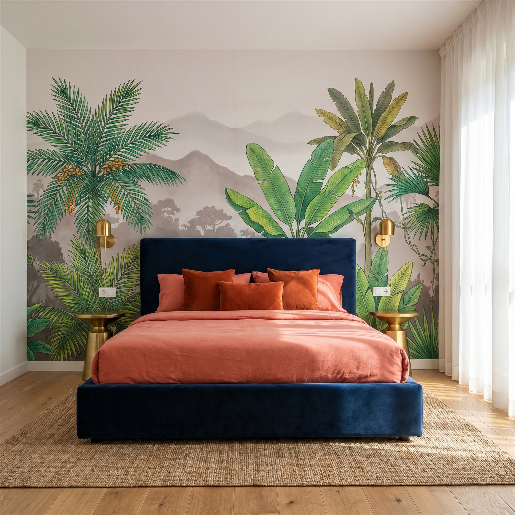 Tropical-Botanical-Mural-for-Luxury-Interior-Emerald-Lush Hotel-Guestroom 02