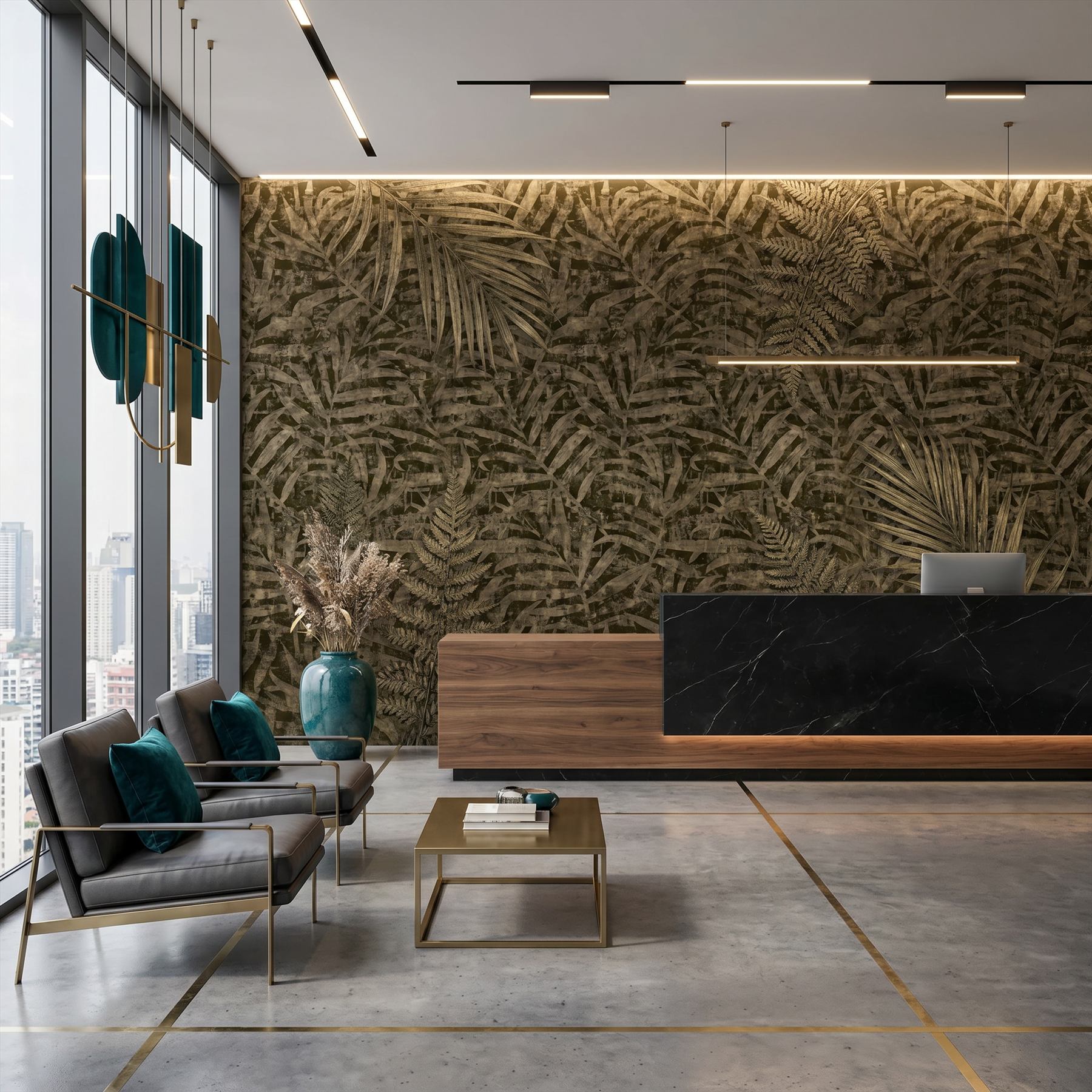 Vintage-Tropical-Palm-Foliage-for-Mural-Dark-Olive-Textured-Nordic-Minimalist-Dining-Room